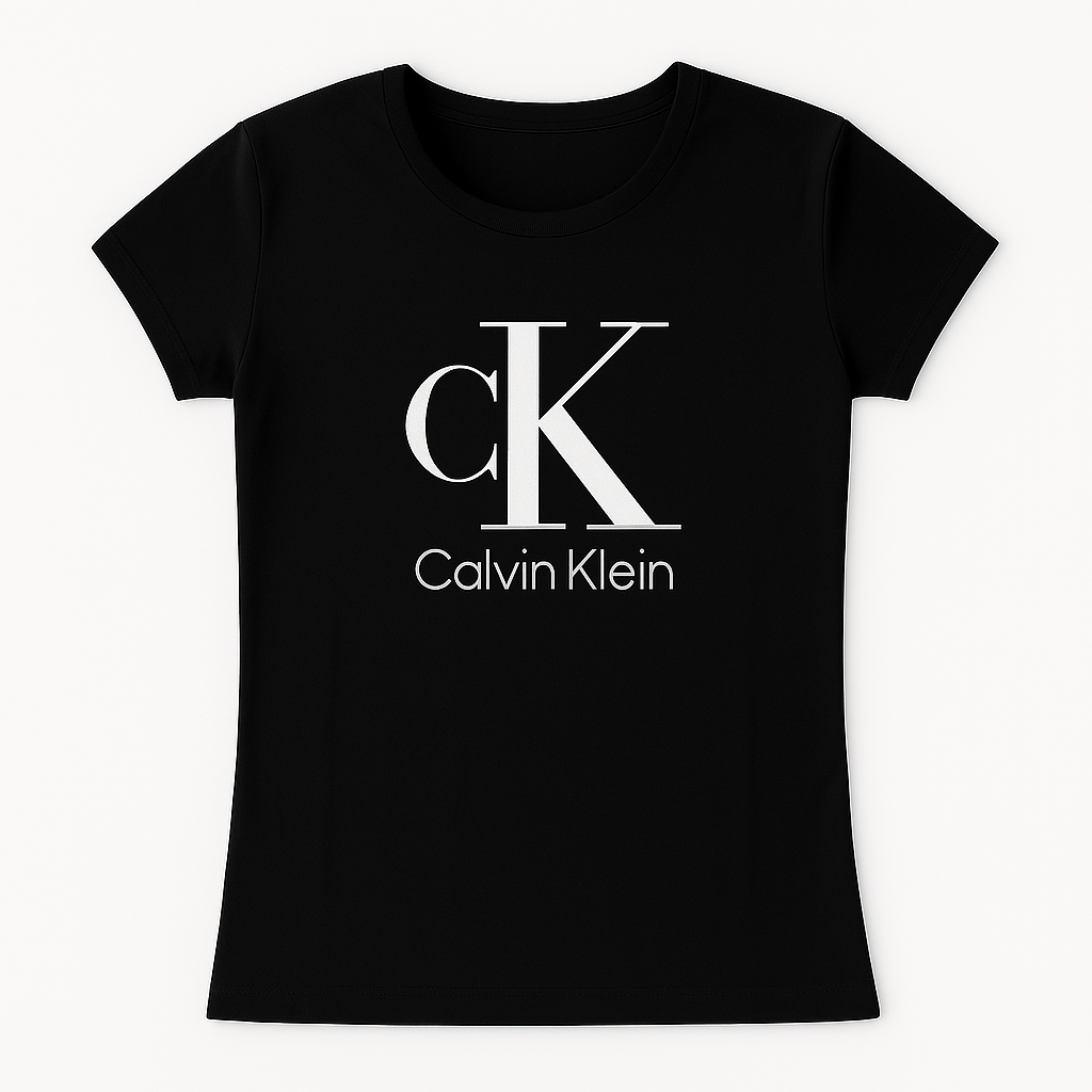 Tricouri La Moda TRICOU Tricou cK Negru de Damă – Logo Alb Imprimat, Casual Elegant