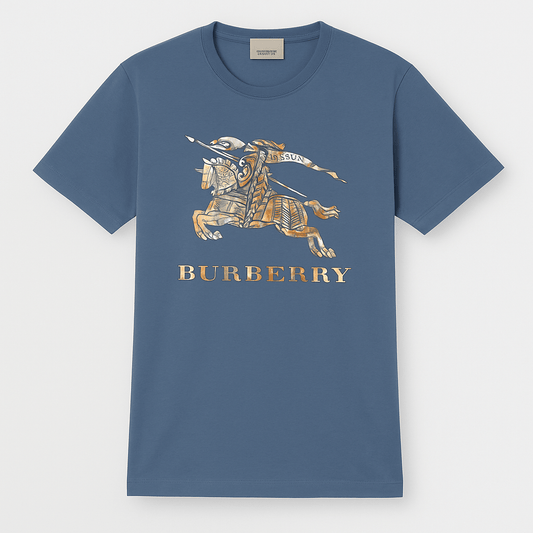 Tricouri La Moda Tricou BBrberry Albastru – Print Auriu Călăreț Regal