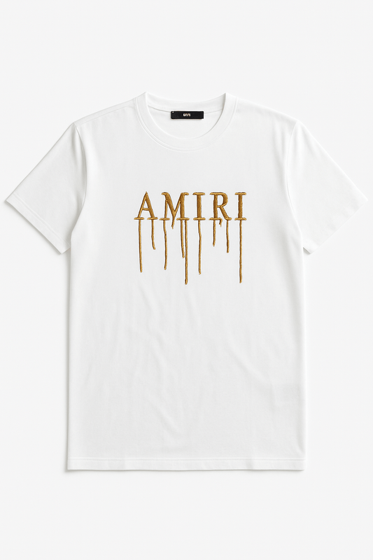 Tricouri La Moda TRICOU Tricou Alb AMIRI cu Broderie Aurie Dripping