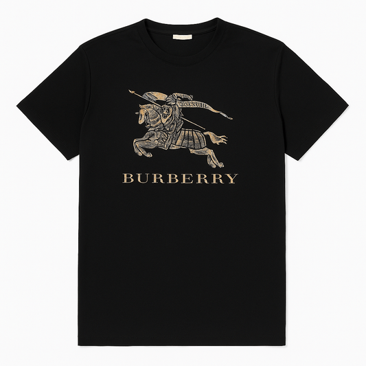 Tricouri La Moda TRICOU Tricou BBberry Negru – Print Auriu Călăreț Prorsum