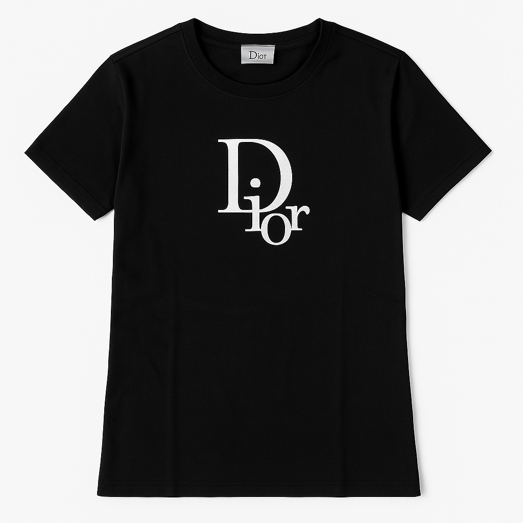 Tricouri La Moda TRICOU Tricou Dama Dior Negru cu Logo Brodat Oversized