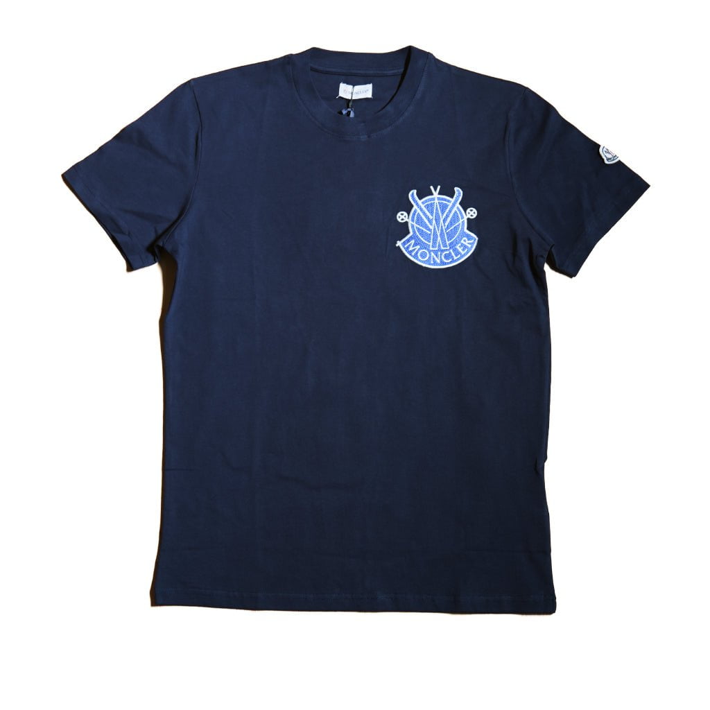 Tricouri La Moda TRICOU Tricou MONCLER Negru – Emblemă Brodată Albastră