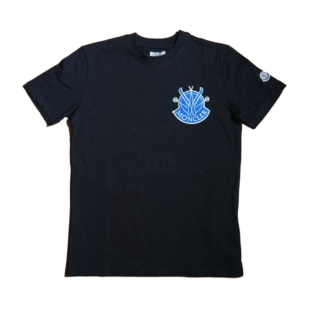 Tricouri La Moda TRICOU Tricou MONCLER Negru – Emblemă Brodată Albastră